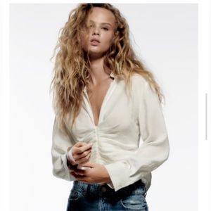 ZARA FLUID RUCHED SHIRT ECRU